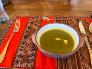 Traditional soup at Parwa Community Restaurant, Sacred Valley