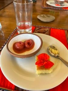 Traditional dessert at Parwa Community Restaurant, Sacred Valley