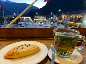 Muña tea and empanadas in Ollantaytambo town