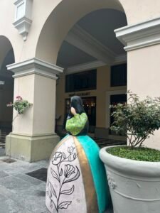 Statue of tapadas limeñas in Centro Historico, Lima